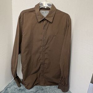 American Eagle Vintage Fit Brown Button Down Long Sleeve Shirt Men’s Size Large
